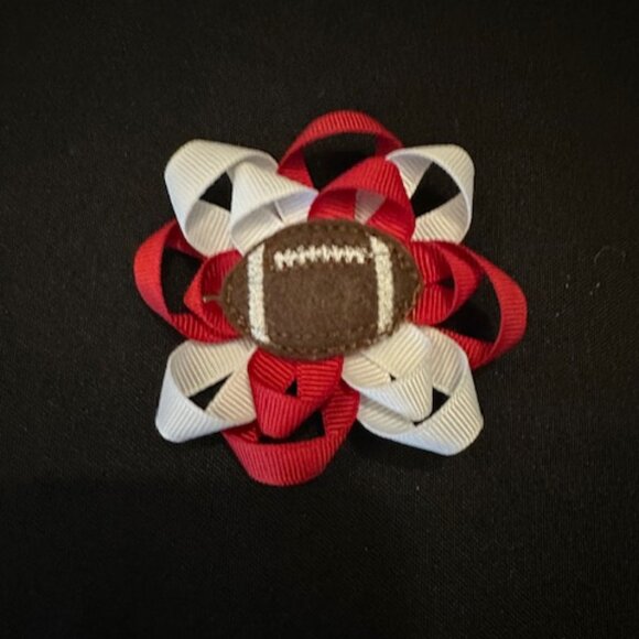 Hand Crafted Other - Red & White Football 3" Loopy Twist Bow 5B2600 Handmade NWT Boutique